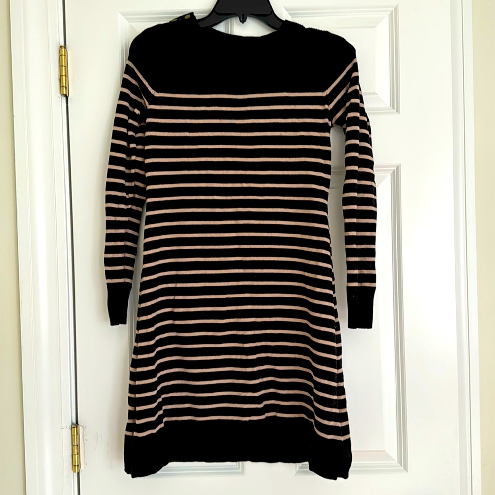 Seraphine maternity striped sweater dress w/ buttons at neckline - size 4